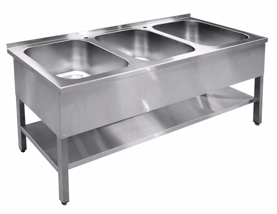 Ванна моечная abat вмп-7-3-6 рн 3-секц., нерж., разб. с полкой